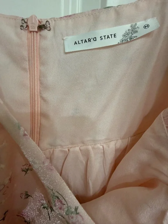 Altar'd State Pale Pink Floral Square-Neck Puff Sleeve Mini Dress - Picture 4 of 5